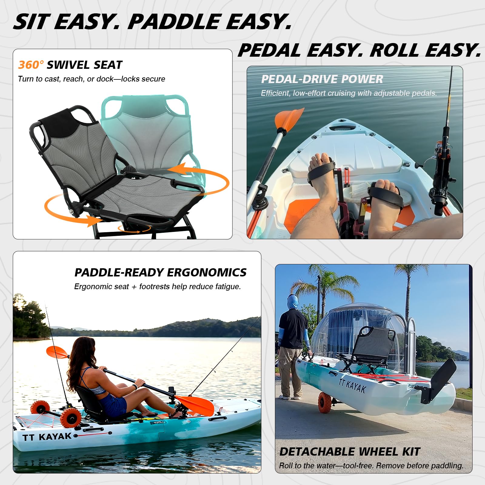 Modular Fishing Kayak with Cart & Paddle, 573 lbs Capacity, 110" Sit-on-Top Kayak, 360° Swivel Seat, 2-Piece Portable Design Fits SUV/Pickup/Van, for Ocean, Lake & River
