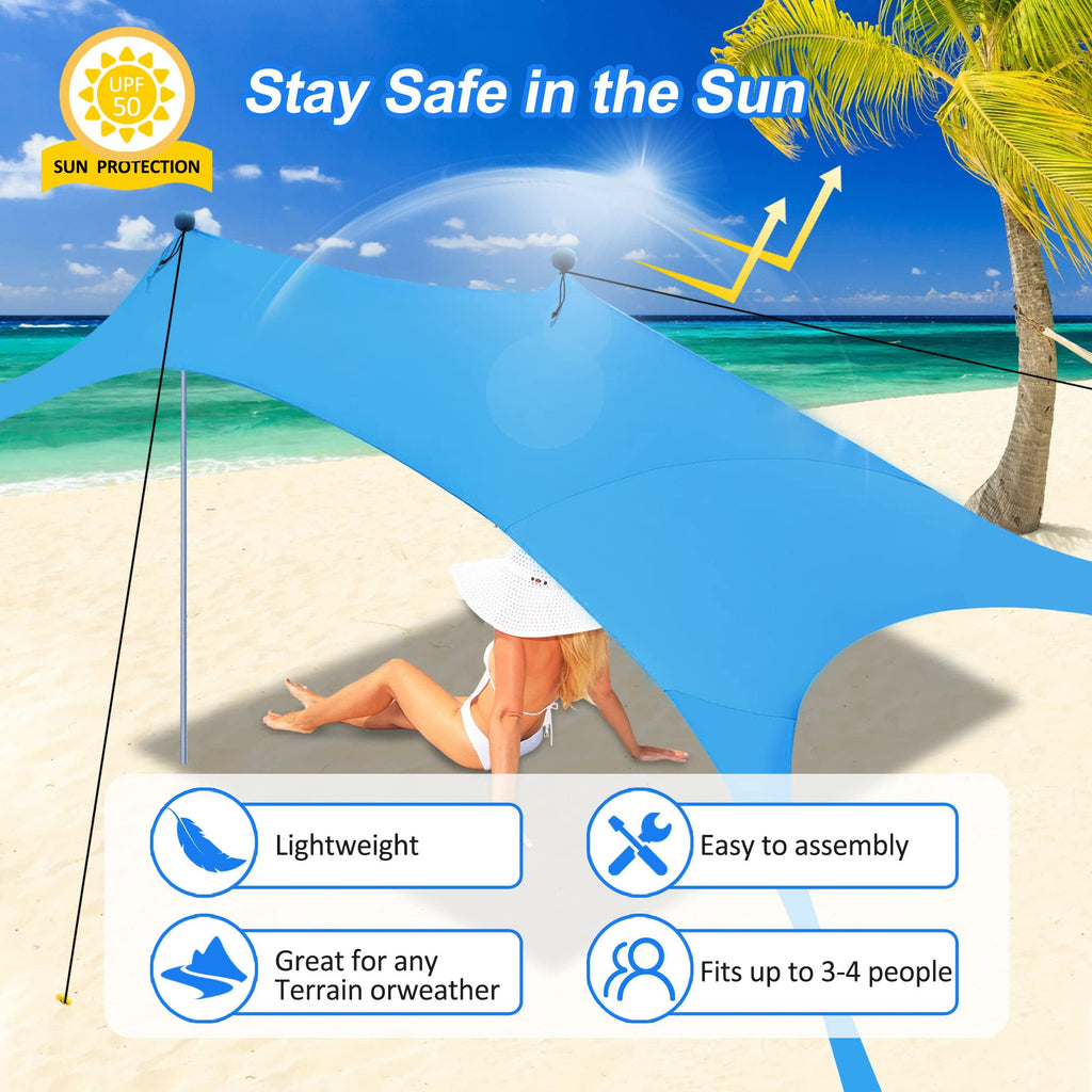 UPF 50+ Beach Canopy Tent with Sandbags & Wind Ropes