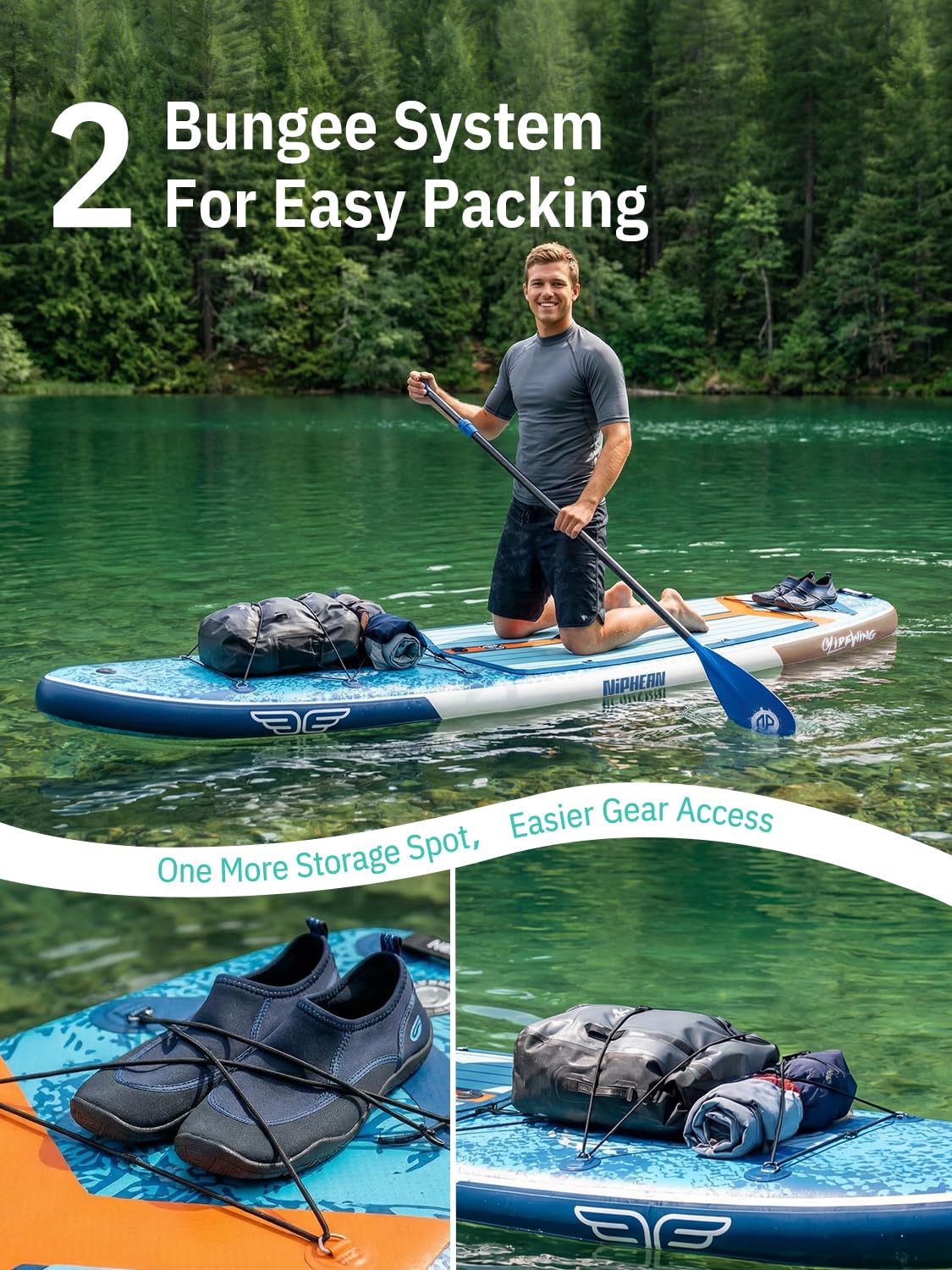 Niphean (Extra Large) Inflatable Paddle Board, SUP for 2+1 People/Family 500lbs Capacity Stand Up Paddle Board with SUP Accessories, StabilTrac Fin Non-Slip Paddleboard for Adults