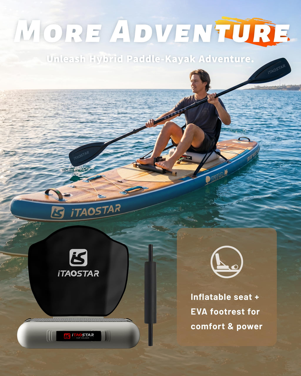 iTAOSTAR Wild 11'×36"/11'6"×34"/12'6"×33" Inflatable Paddle Board with Seat, One-Stop Premium SUP Board Gears, Tailored 5 Fins, Stable Inflatable Stand Up Paddle Boards for Youth/Adults of All Levels
