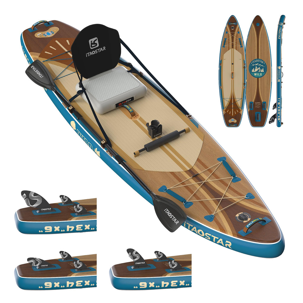 iTAOSTAR Wild 11'×36"/11'6"×34"/12'6"×33" Inflatable Paddle Board with Seat, One-Stop Premium SUP Board Gears, Tailored 5 Fins, Stable Inflatable Stand Up Paddle Boards for Youth/Adults of All Levels