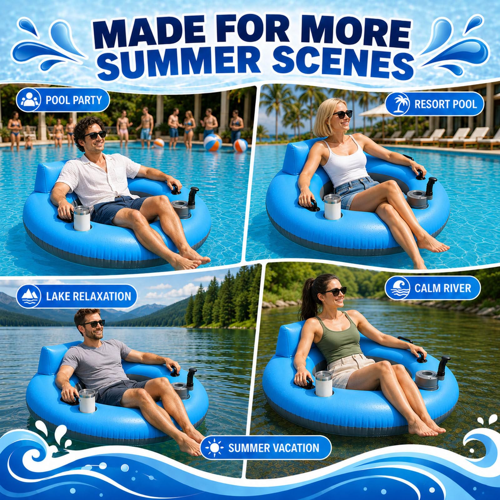 50W Electric Motorized Pool Lounger with Cup Holder