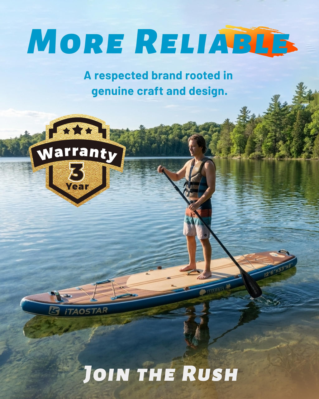 iTAOSTAR Wild 11'×36"/11'6"×34"/12'6"×33" Inflatable Paddle Board with Seat, One-Stop Premium SUP Board Gears, Tailored 5 Fins, Stable Inflatable Stand Up Paddle Boards for Youth/Adults of All Levels