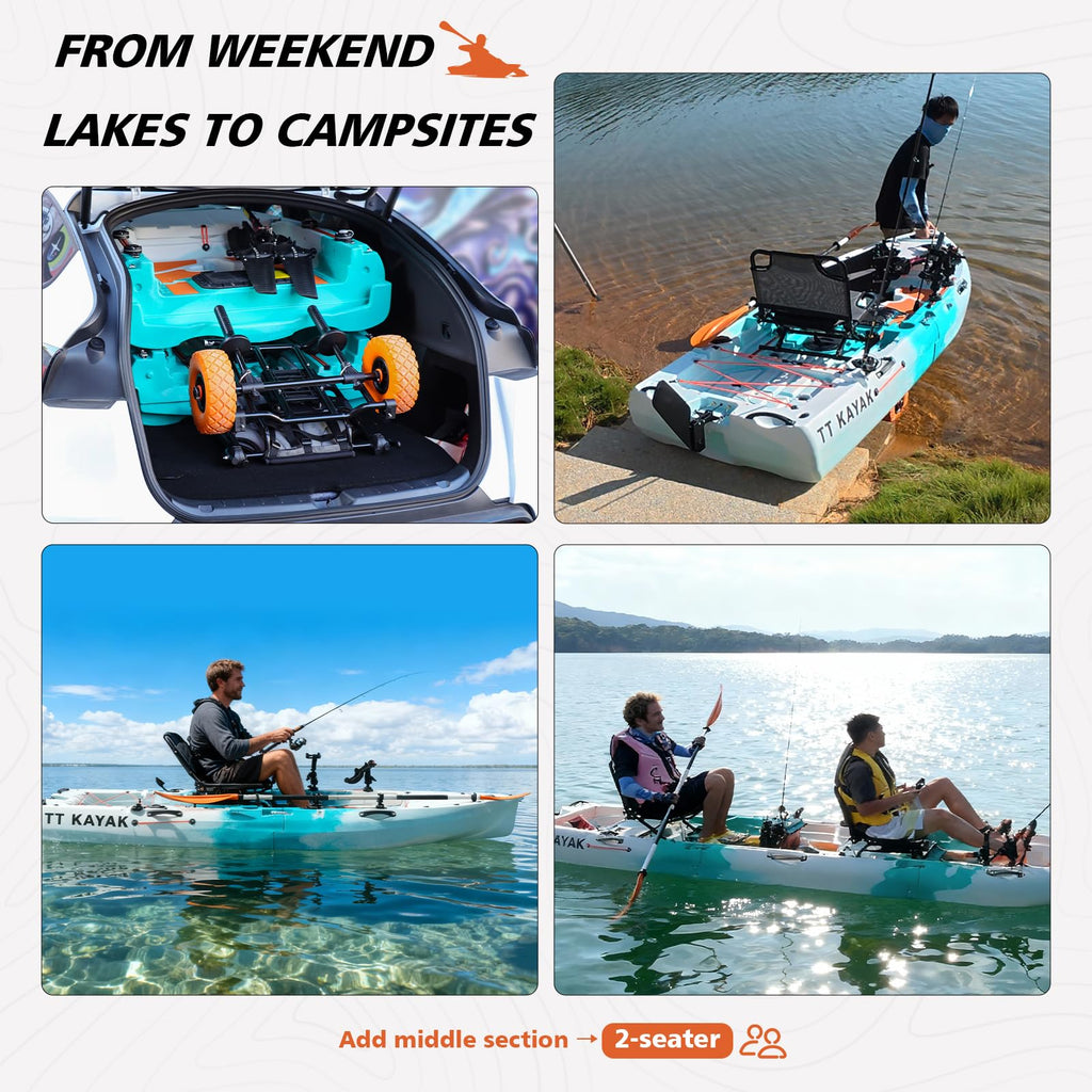 Modular Fishing Kayak with Cart & Paddle, 573 lbs Capacity, 110" Sit-on-Top Kayak, 360° Swivel Seat, 2-Piece Portable Design Fits SUV/Pickup/Van, for Ocean, Lake & River