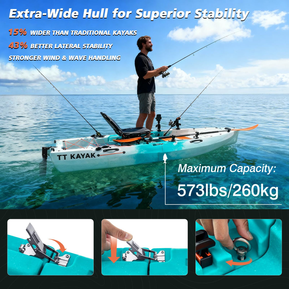 Modular Fishing Kayak with Cart, Paddle & Swivel Seat