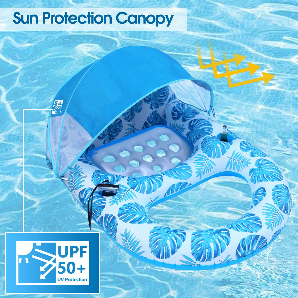 COOLCOOLDEE XL Pool Lounger with UPF 50+ Canopy
