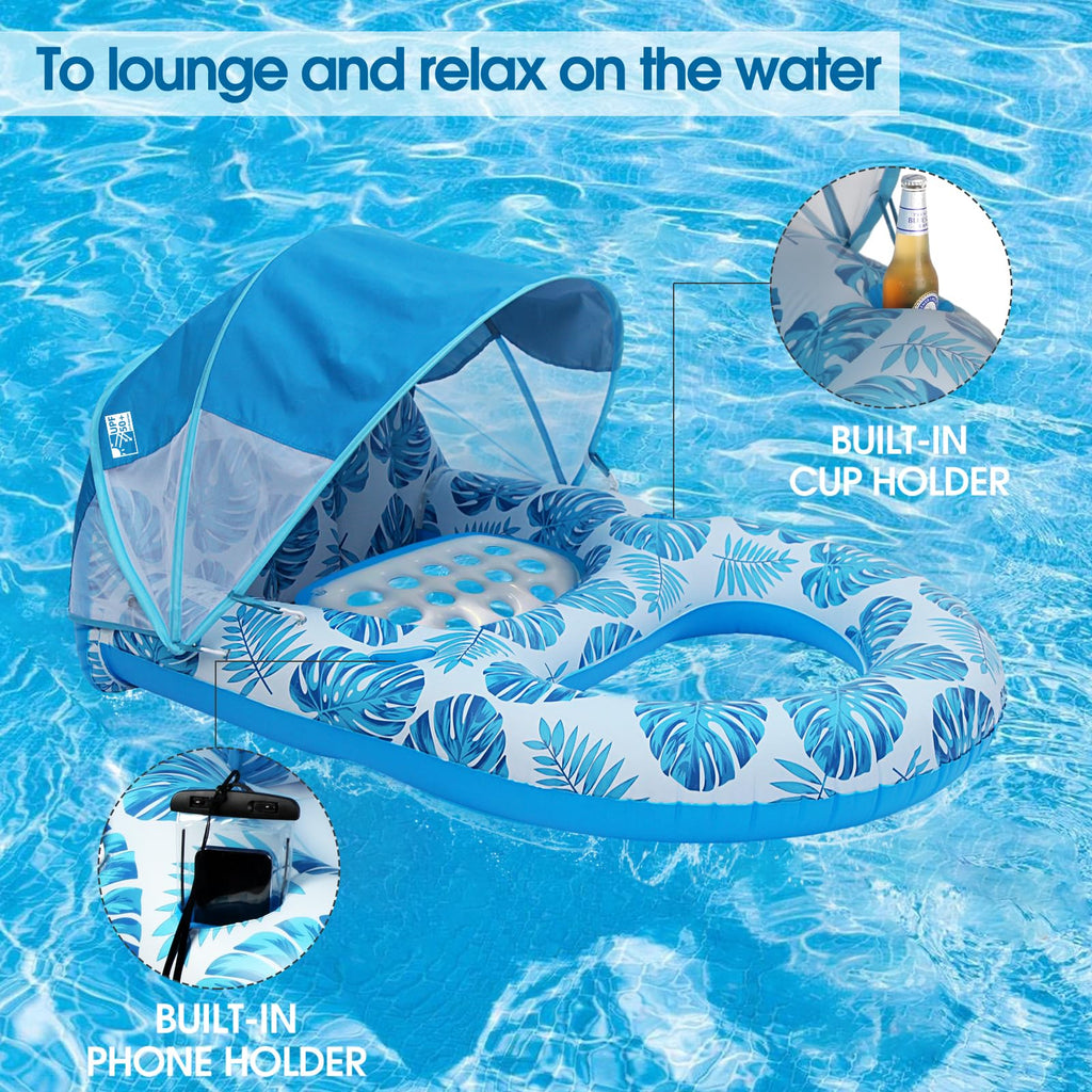 COOLCOOLDEE XL Pool Lounger with UPF 50+ Canopy