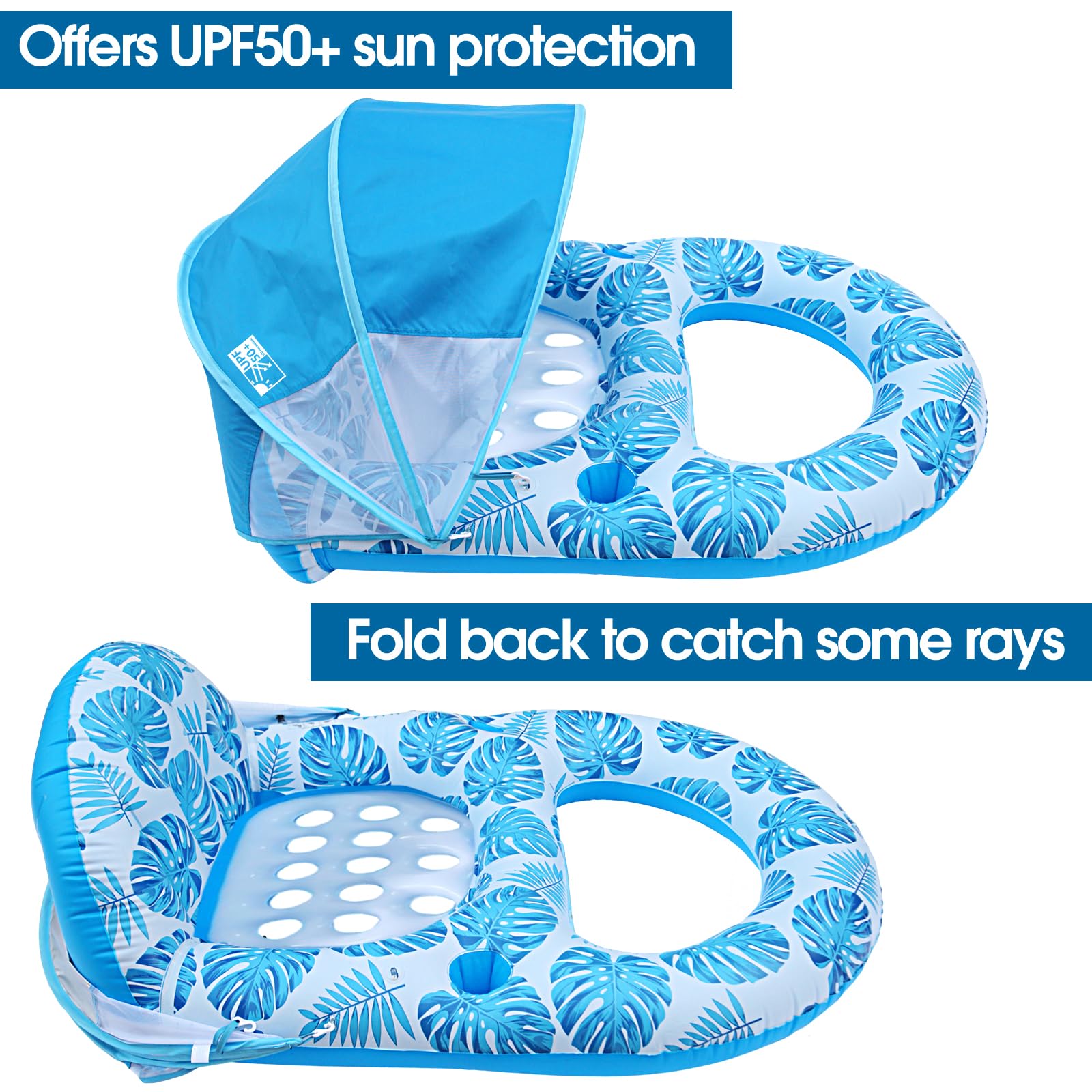 COOLCOOLDEE XL Pool Lounger with UPF 50+ Canopy