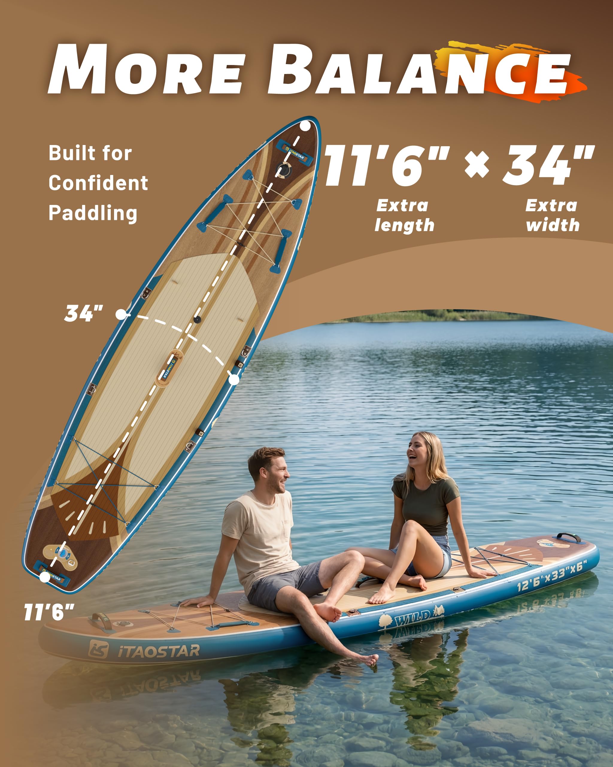 iTAOSTAR Wild 11'×36"/11'6"×34"/12'6"×33" Inflatable Paddle Board with Seat, One-Stop Premium SUP Board Gears, Tailored 5 Fins, Stable Inflatable Stand Up Paddle Boards for Youth/Adults of All Levels