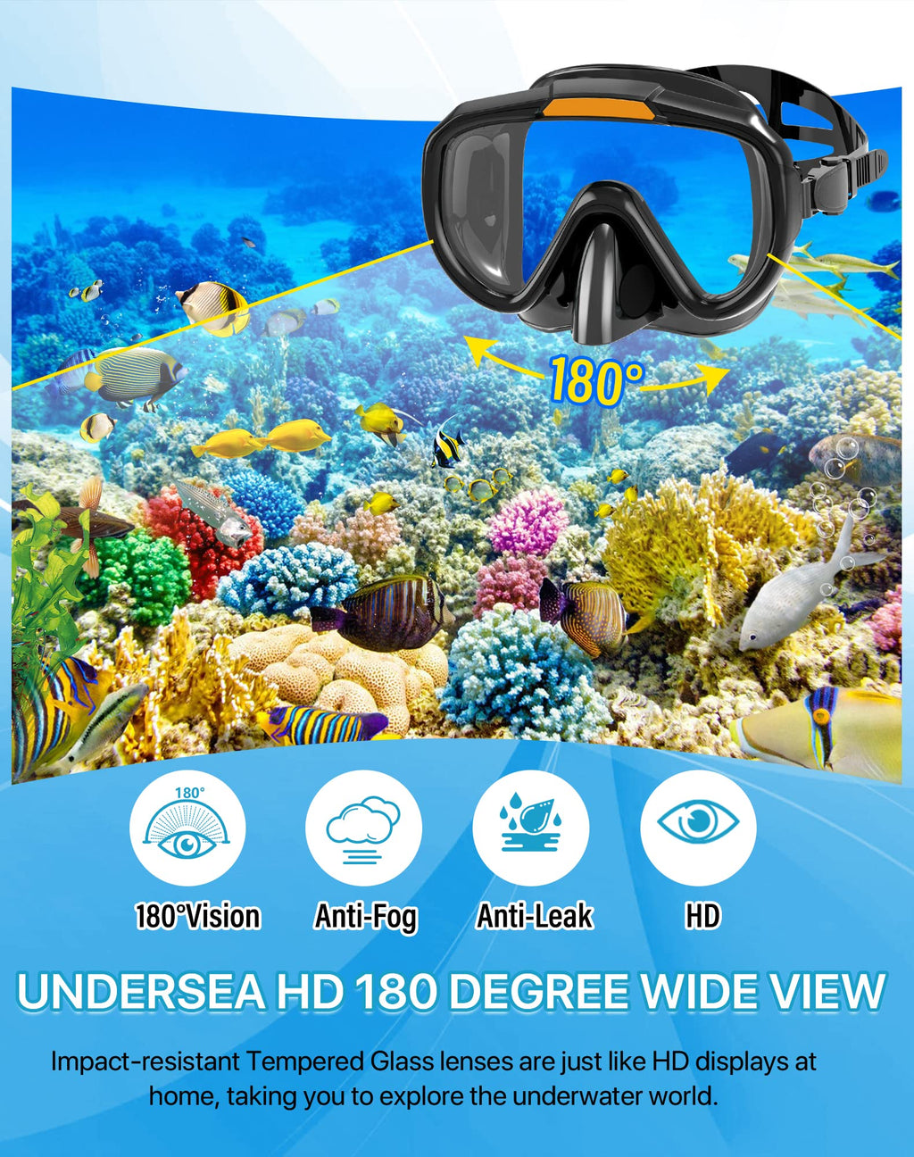 Ubekezele 4-in-1 Adult Snorkel Set with Mask & Fins