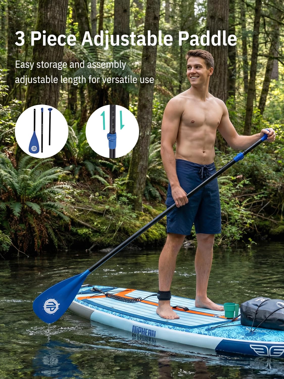 Niphean (Extra Large) Inflatable Paddle Board, SUP for 2+1 People/Family 500lbs Capacity Stand Up Paddle Board with SUP Accessories, StabilTrac Fin Non-Slip Paddleboard for Adults