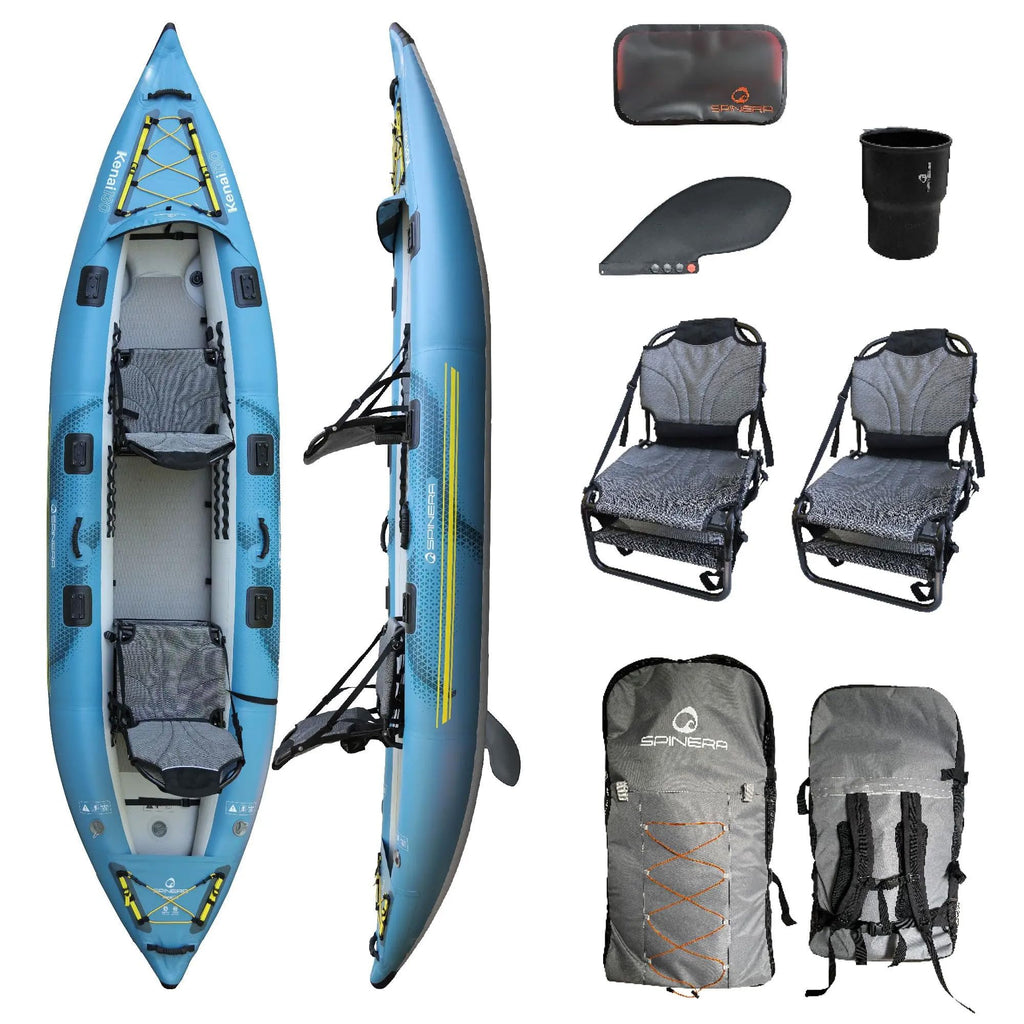 Spinera Kenai 130 Inflatable Kayak,1-2 Person 13' Rec & Fishing Kayak, Light, Durable, Stable, Rigid Welded Tubes, Drop Stitch High Pressure Floor, Pro High Back Frame Seats, Adjustable Footrest