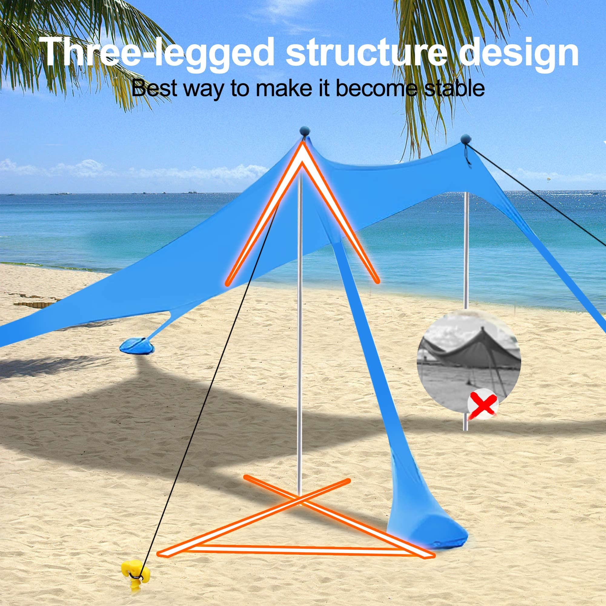 UPF 50+ Beach Canopy Tent with Sandbags & Wind Ropes