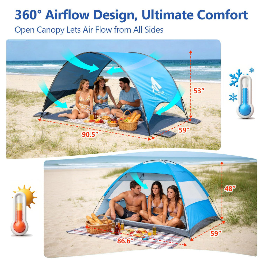 Flycoop UPF 50+ Ventilated Beach Canopy with Sandbags