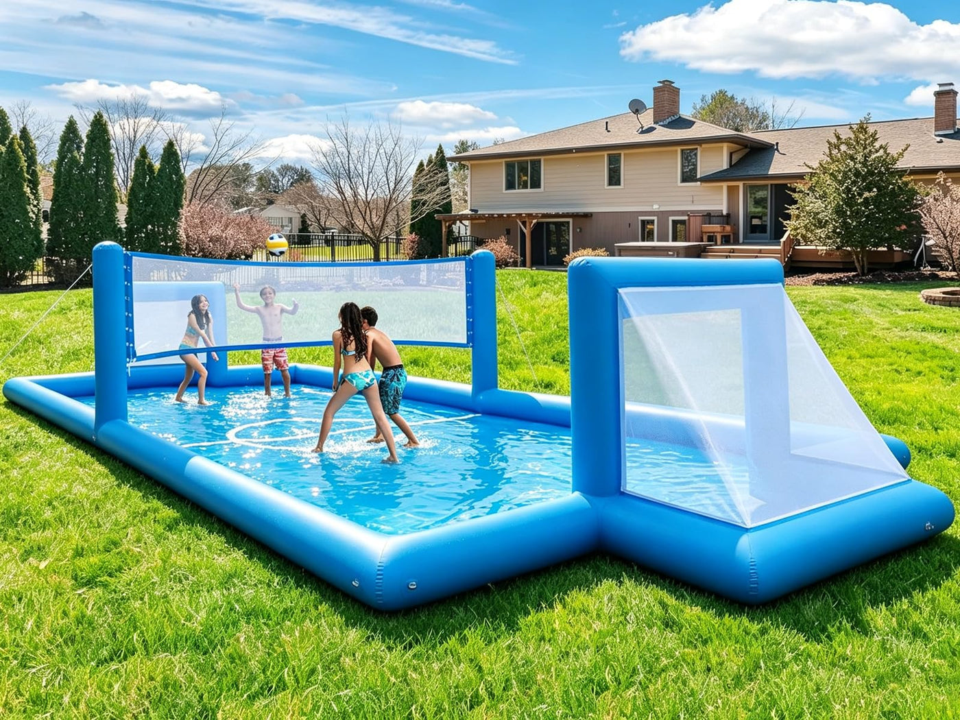 LVAOSTT 2-in-1 Inflatable Volleyball & Soccer Court