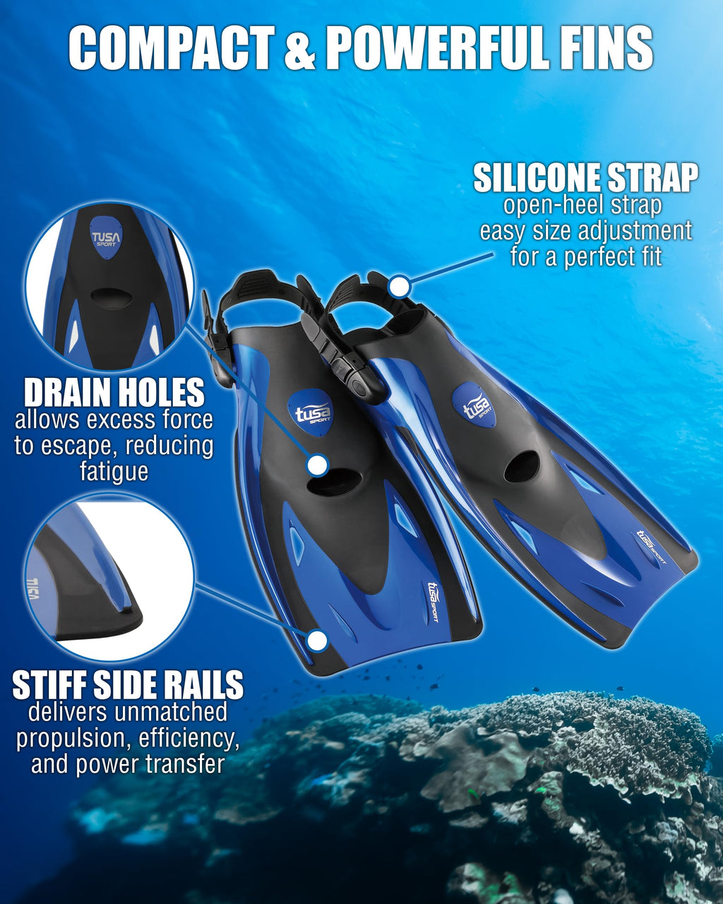 TUSA Sport Visio Tri-Ex Mask, Dry Snorkel & Fins Set