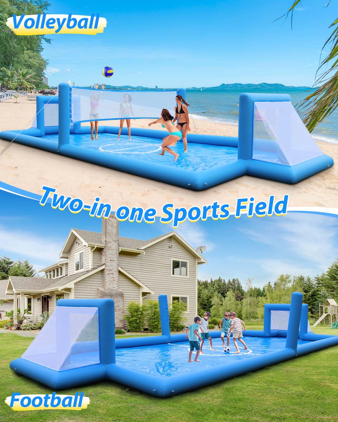 LVAOSTT 2-in-1 Inflatable Volleyball & Soccer Court