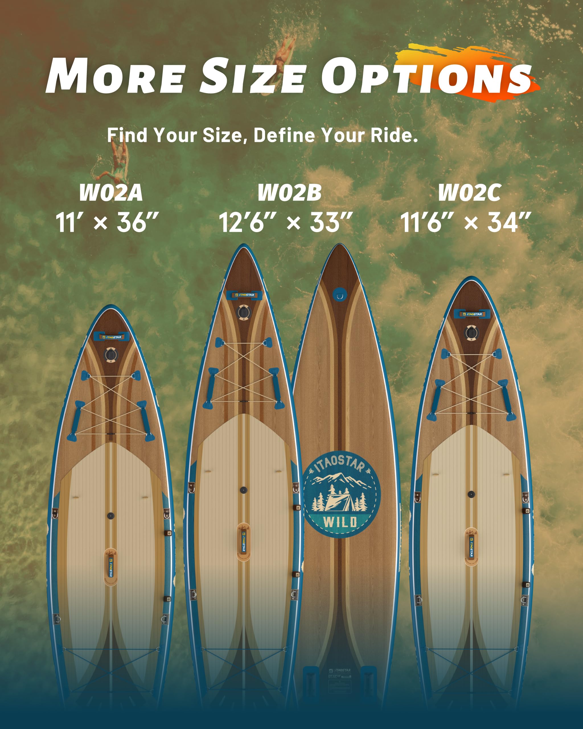 iTAOSTAR Wild 11'×36"/11'6"×34"/12'6"×33" Inflatable Paddle Board with Seat, One-Stop Premium SUP Board Gears, Tailored 5 Fins, Stable Inflatable Stand Up Paddle Boards for Youth/Adults of All Levels