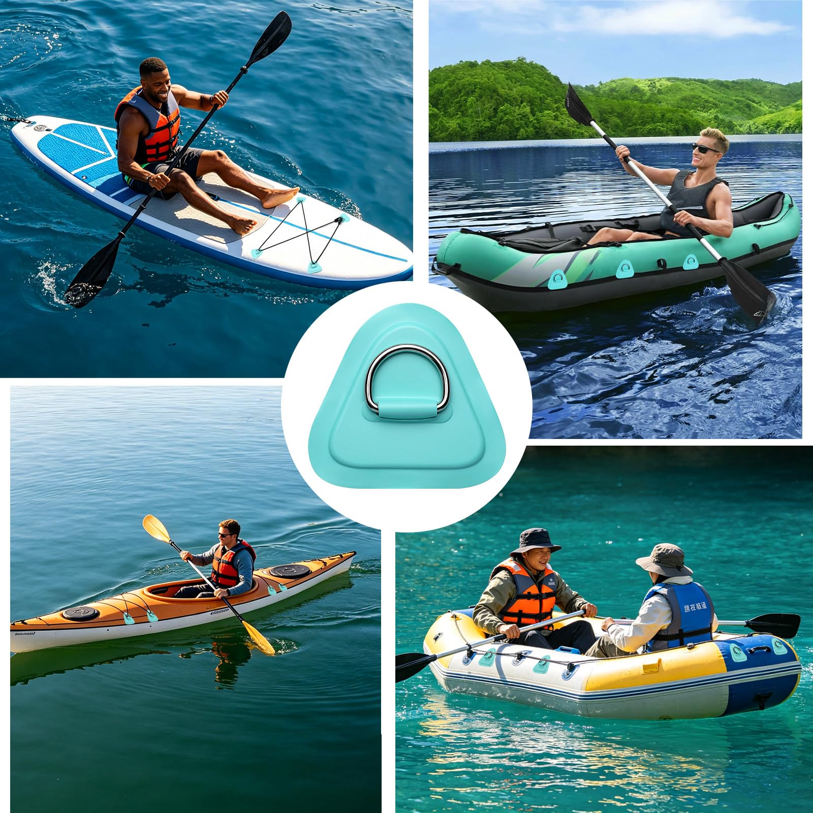 TOBWOLF 4-Piece Stainless Steel SUP D-Ring & Bungee Kit