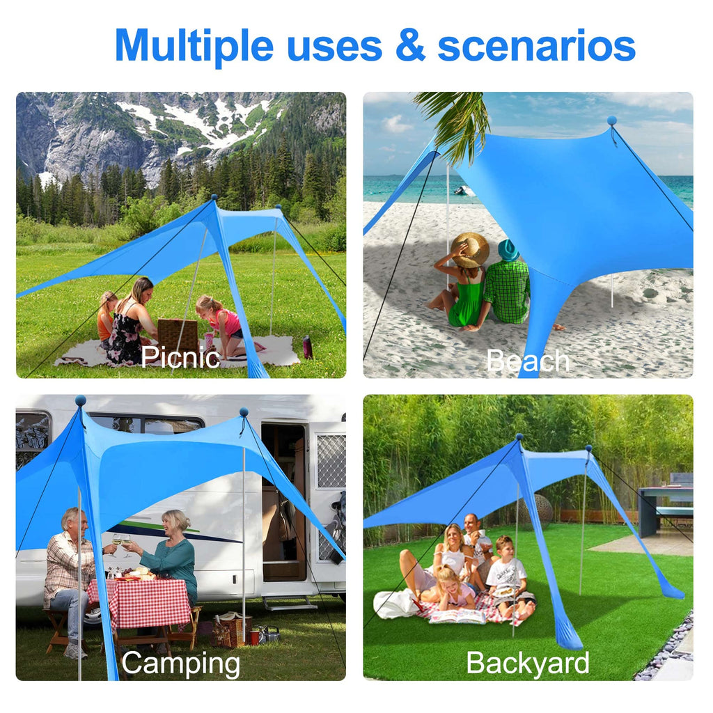 UPF 50+ Beach Canopy Tent with Sandbags & Wind Ropes