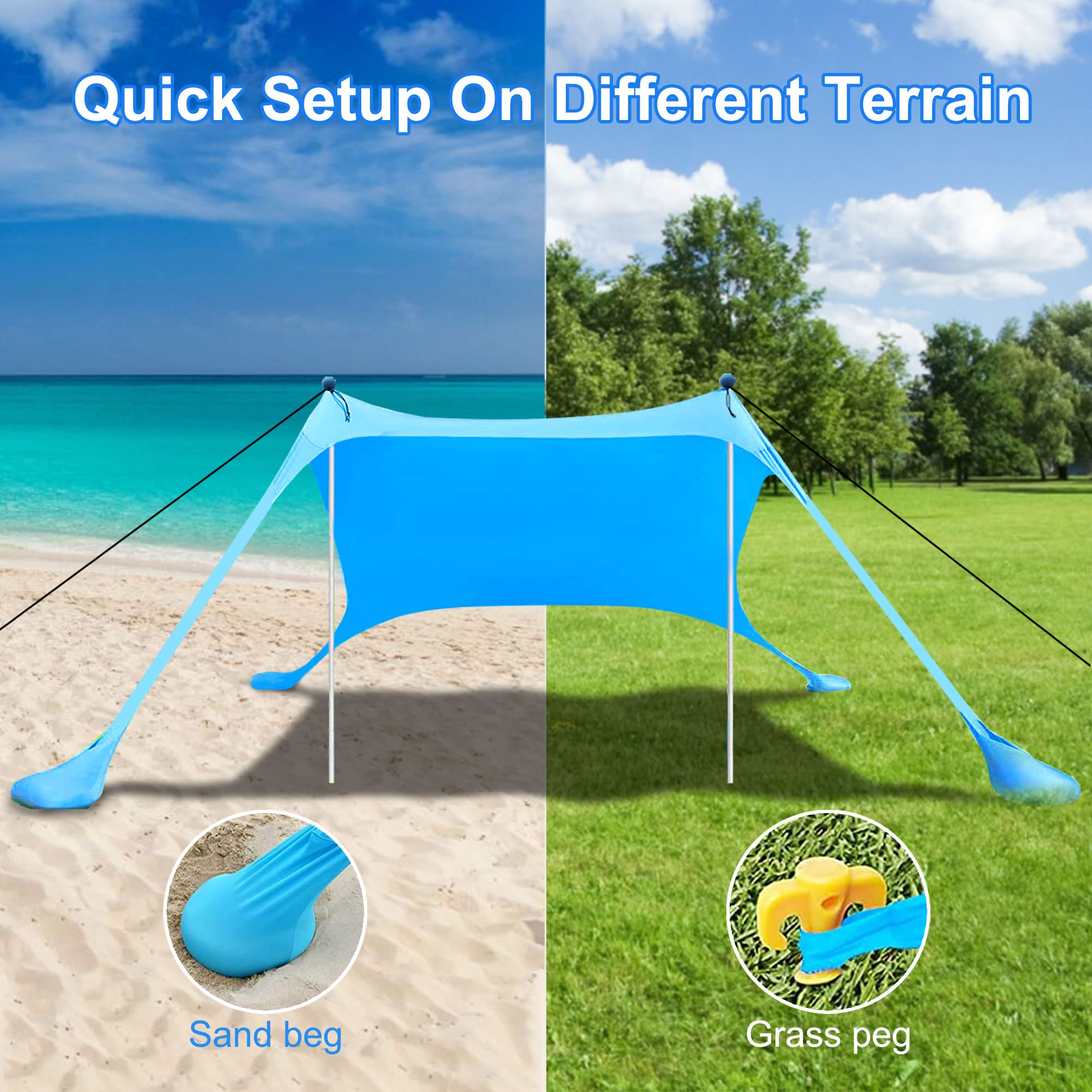 UPF 50+ Beach Canopy Tent with Sandbags & Wind Ropes