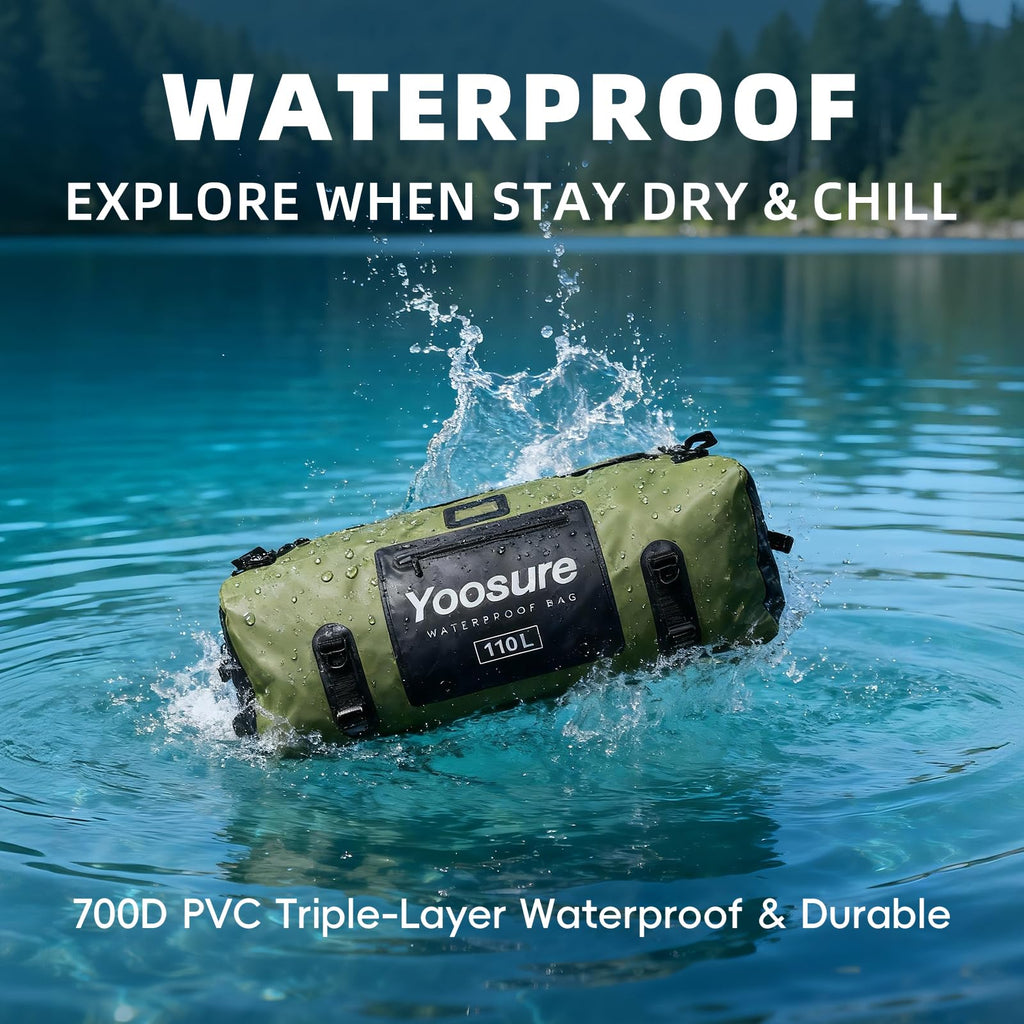 YOOSURE 110L Waterproof Marine Duffel Bag with Airtight Zipper