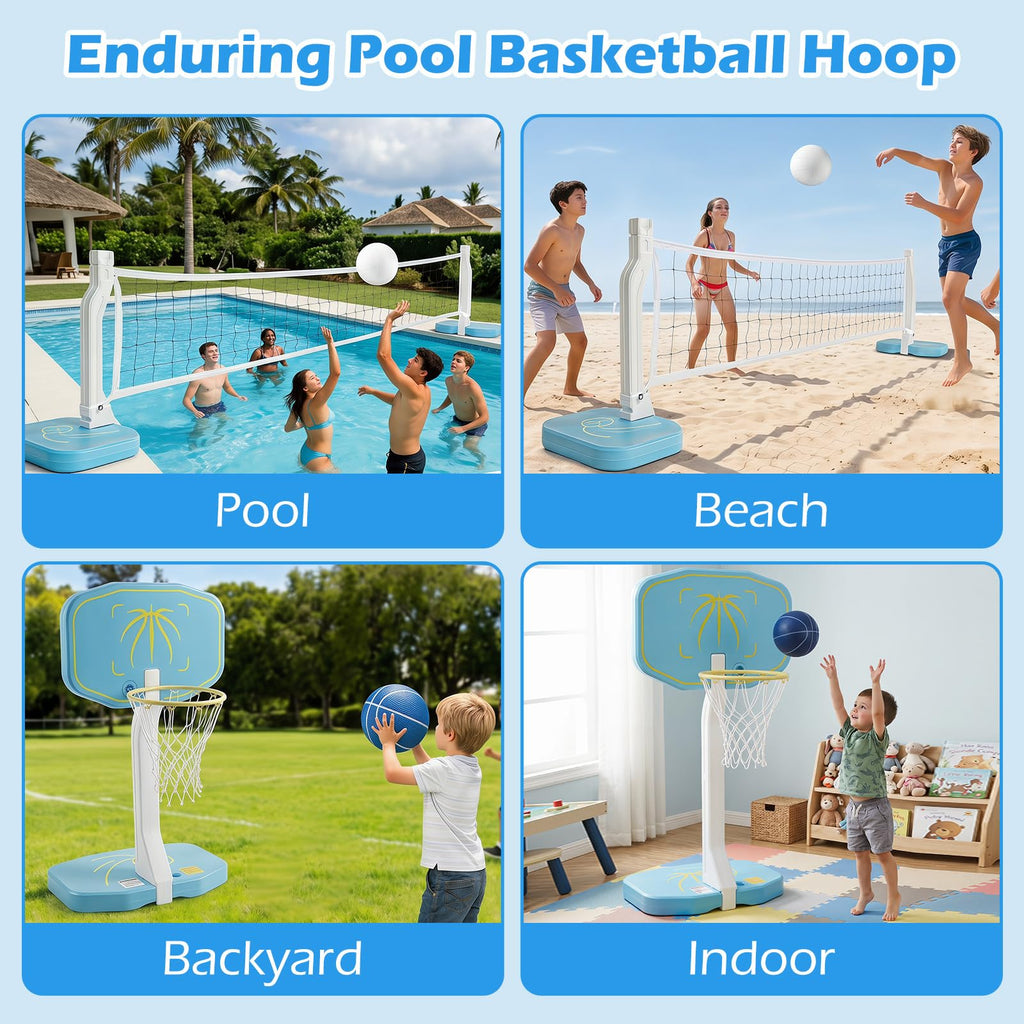 GYMAX 2-in-1 Pool Basketball & Volleyball Game Set